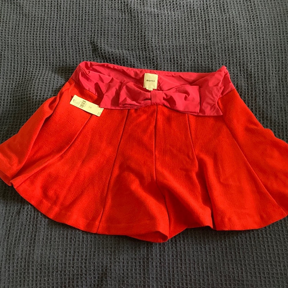 NWT Anthropologie Flirty Red Shorts with Pink Bow Waistband—Size 10